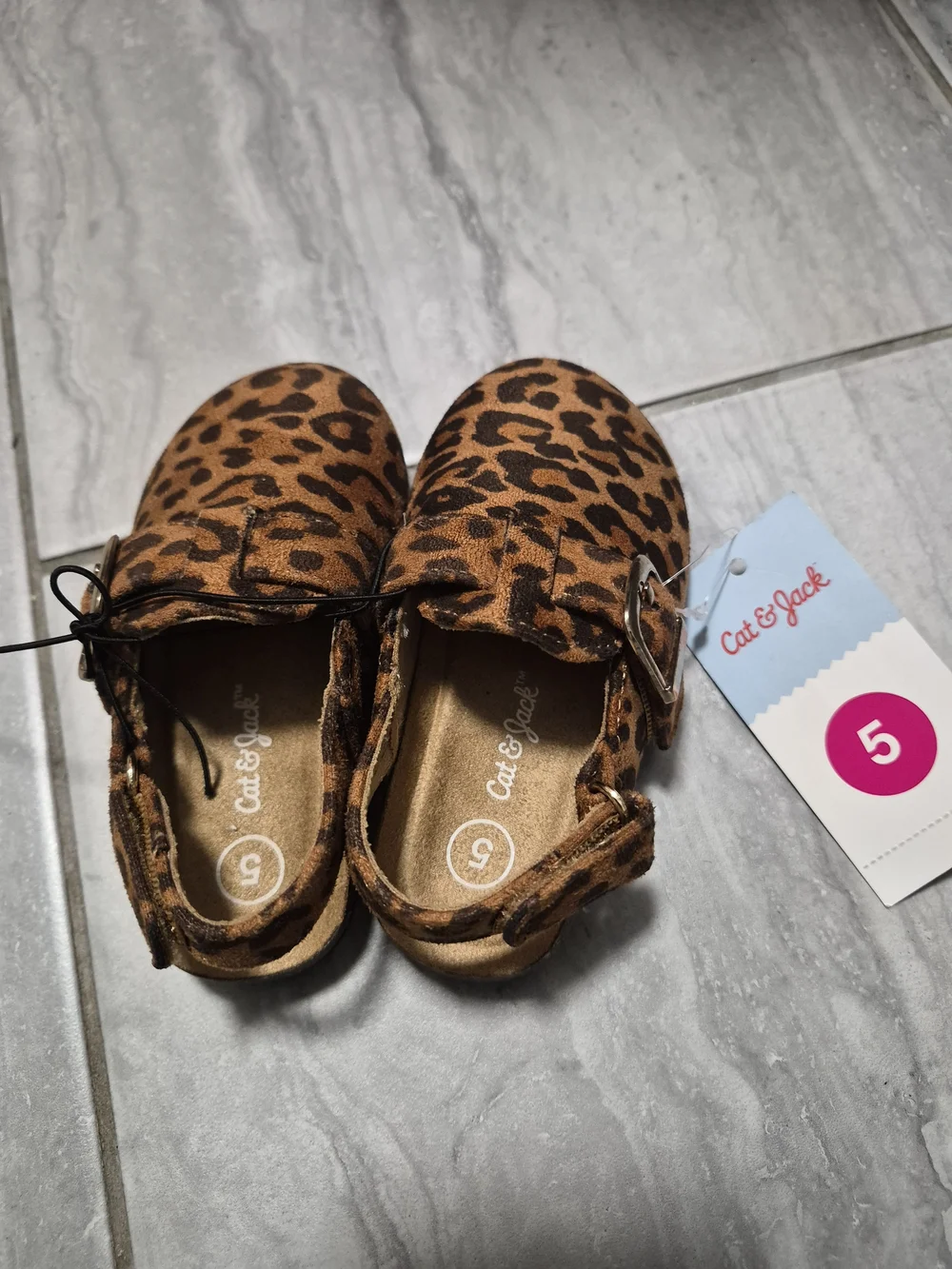 Cat & Jack Leopard Print Mary Jane Sandals - Brown & Black SZ 5